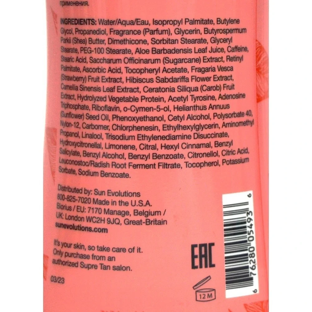 Supre Tan Strawberry Hibiscus Sweet Tea Dark Maximizer Tanning Lotion 8oz
